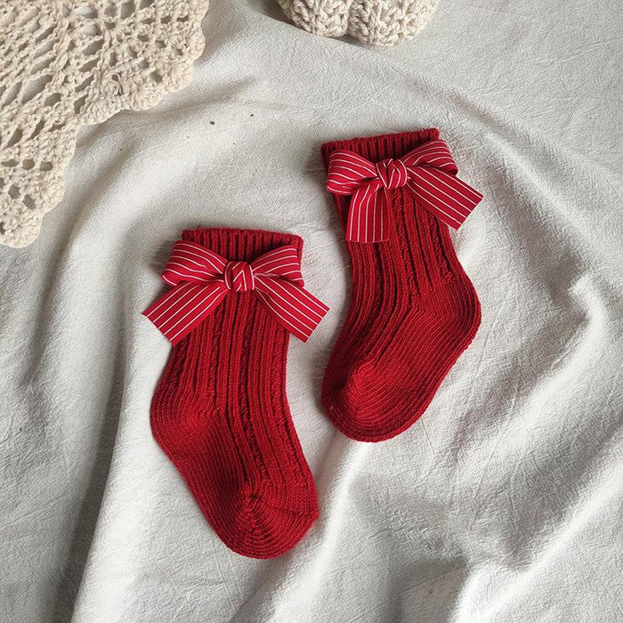 Kids Cotton Big Bow Christmas Socks