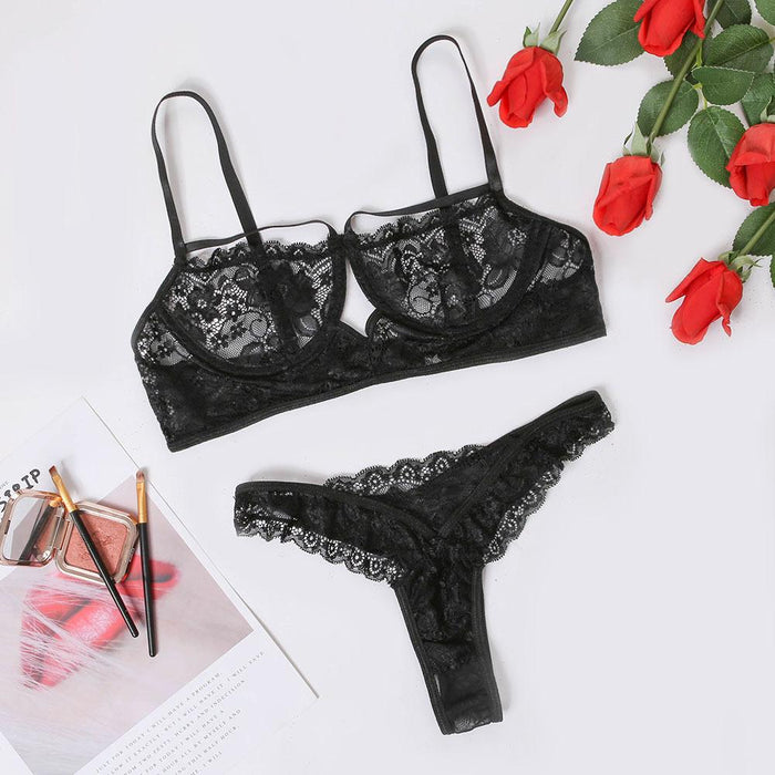 Women Sexy Lingerie Flower Lace Underwear Set