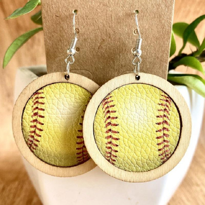 Fashion Personality Baseball Volleyball Leather Wooden Women Earrings