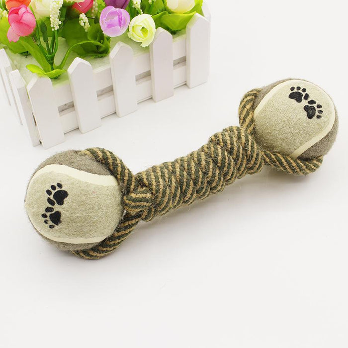 Pet Chew Toy Cotton Rope Tennis Dumbbell Rubber Toy