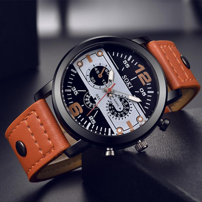 Men's Sports Leather Strap Quartz Wristwatch