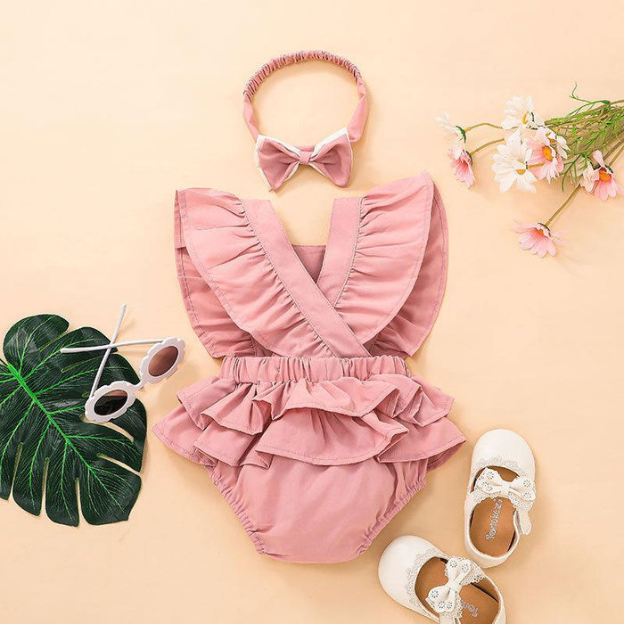 Baby Girl Pink Jumpsuit Headband Set
