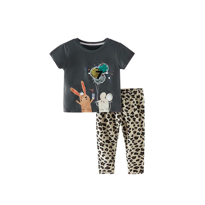 Small and medium-sized boys' suit animal cotton trousers short sleeve two-piece set