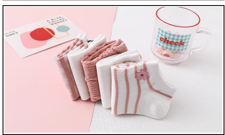 Summer Thin Cotton Socks Embroidered Shallow Striped Socks