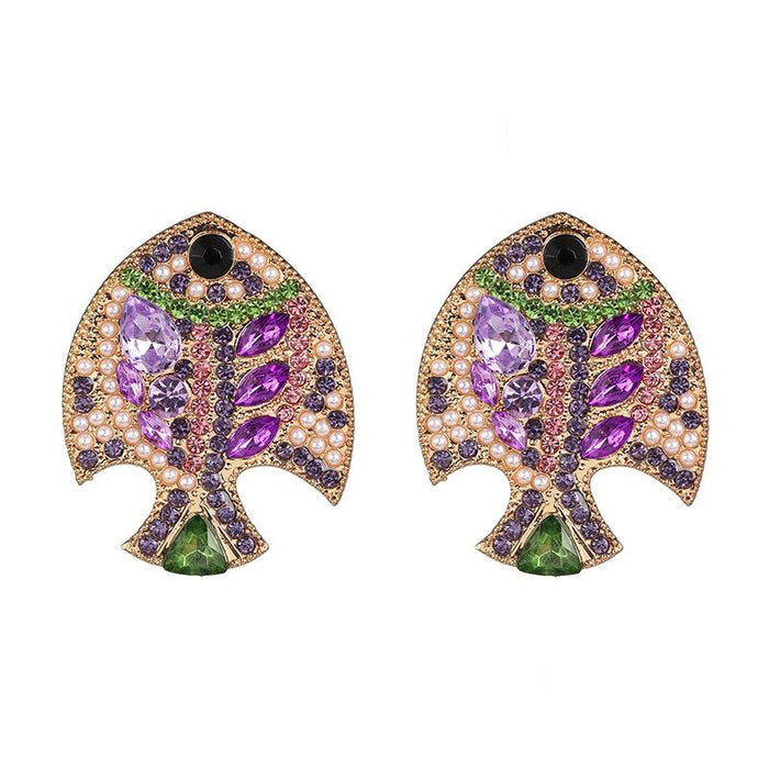 Female Jewelry Creative Goldfish Earrings Inlaid Rhinestone