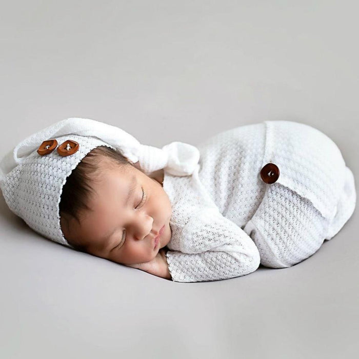 Newborn Photography Knitted One-piece Long Tailed Hat Two-piece Set