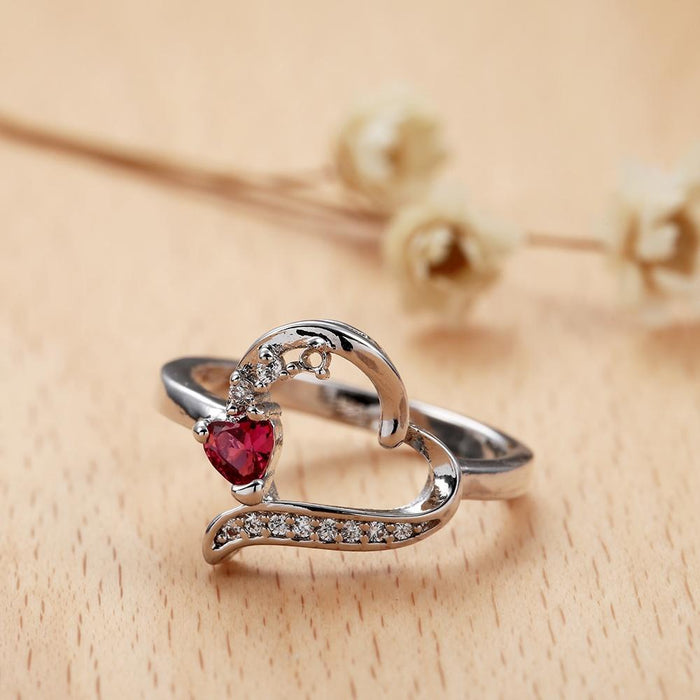 Luxury Gorgeous Women Jewelry Heart Shape Pink Rings