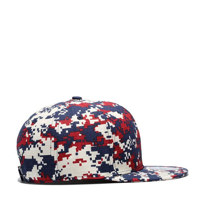 Camouflage Color Matching Flat Brim Hat Cotton Small Checkered Hat