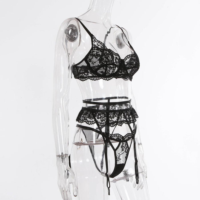 Women Lace Underwear Sexy Bra Lingerie Three Piece Set