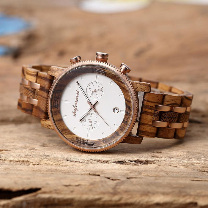 2022 New Men's Fashion Alloy Room Wooden Quartz Watch