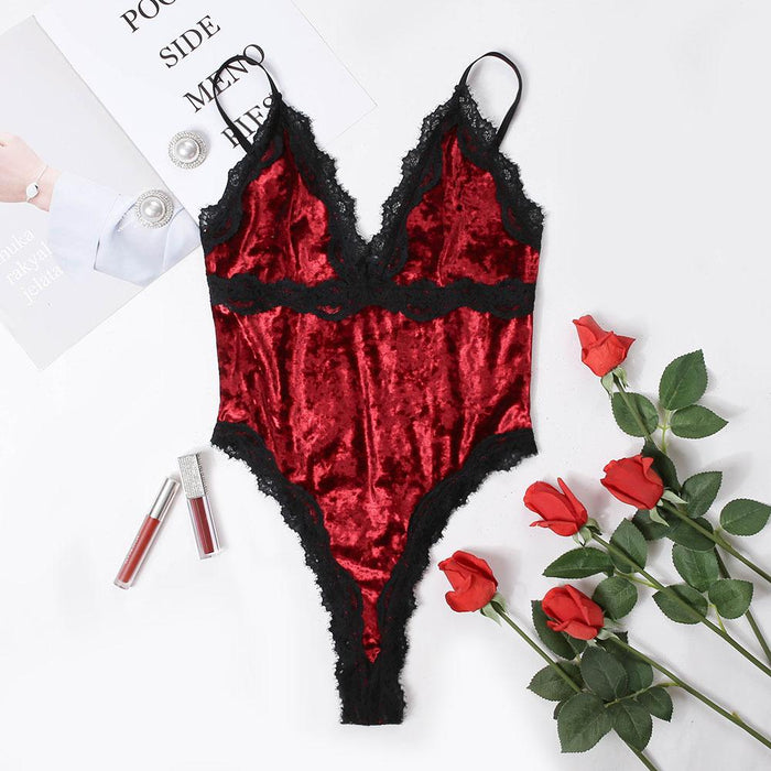 Sexy Women One-piece Underwear Velvet Babydoll Bodysuit