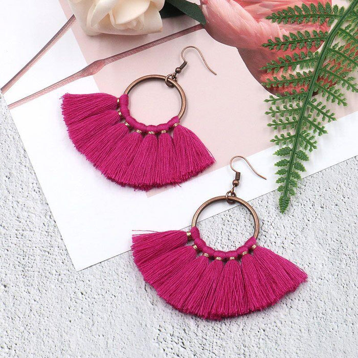 Women's Bohemian Handmade Fan-shaped Tassel Earrings