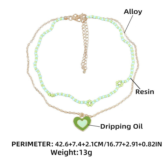 Women's Jewelry Simple Oil Dripping Love Floret Two Piece Set Necklace