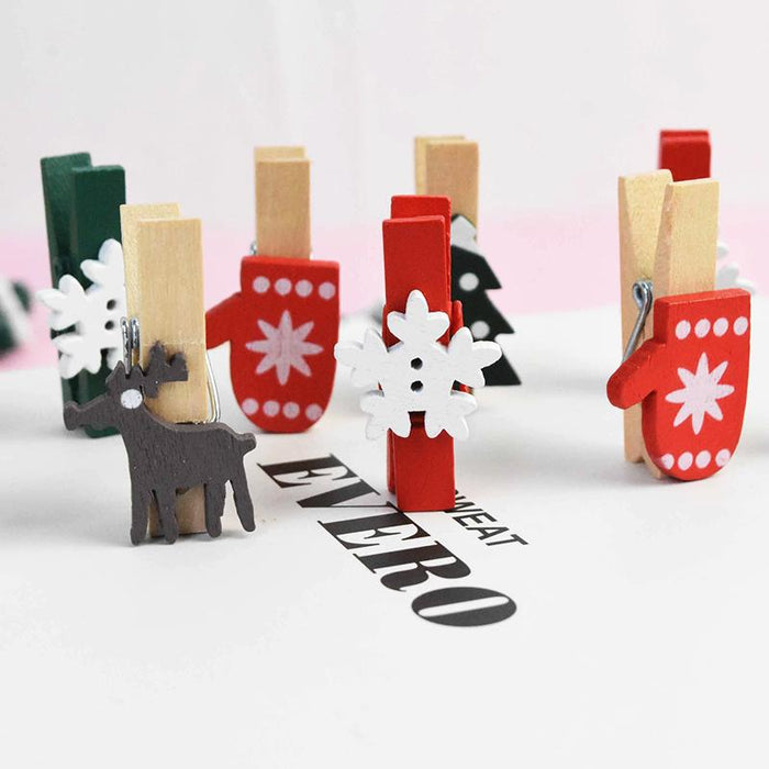 20Pcs/Lot Christmas Tree Elk Goves Wood Clips