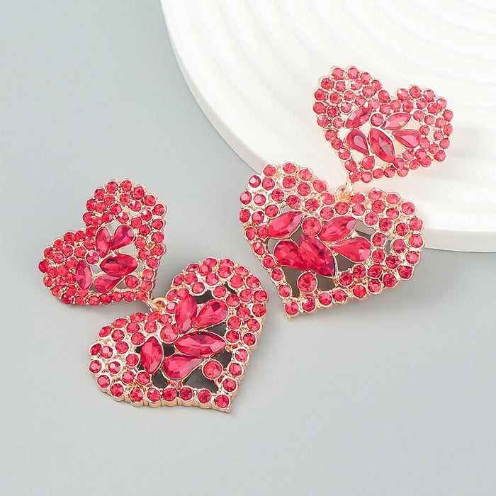 New Exaggerated Heart Earrings Vintage Stud Earrings for Women Inlaid Rhinestone