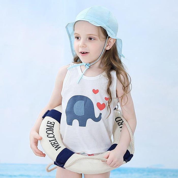 Light Blue Ruffled Thin Outdoor Sunscreen Children's Shawl Hat