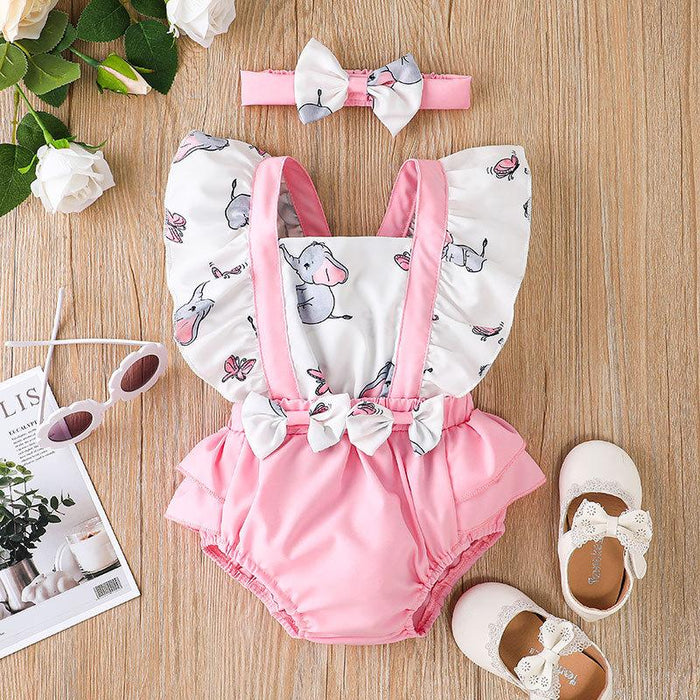 Baby Girls Elephant Print Jumpsuit With Headband