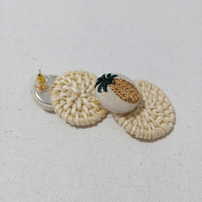 Popular Cloth Embroidery Pineapple Rattan Circle Earrings