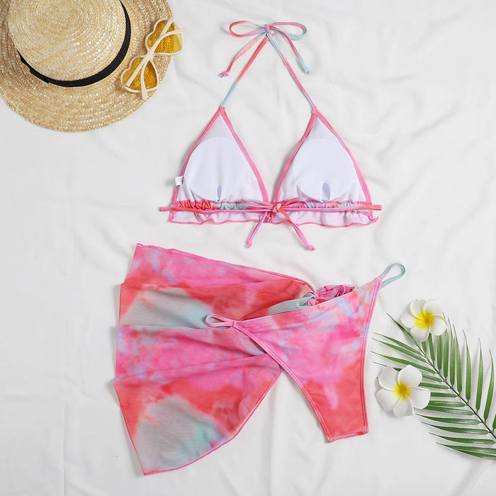 Sexy Tie Dye Women's Split Bikini Three Piece Set