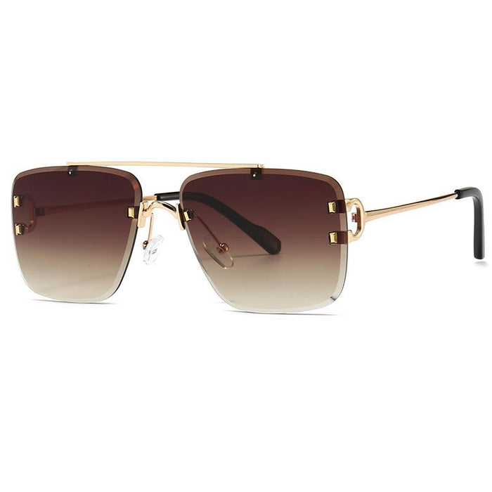 Men's and women's square metal double beam Sunglasses