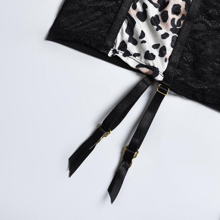 Women's Sexy Leopard Print Lace Skirt Underwear Set