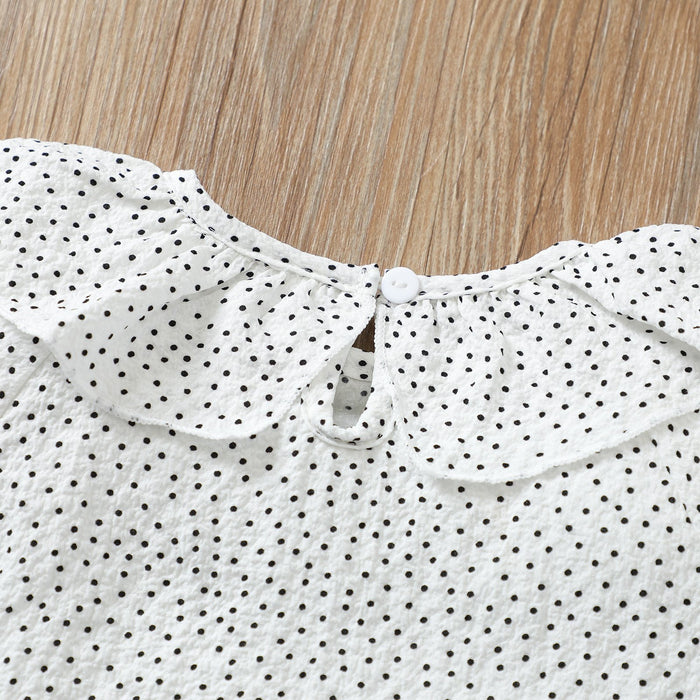 Polka Dot lotus leaf collar short sleeve top doll shirt short shirt blue strap skirt suit