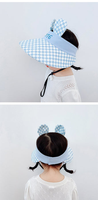 Summer Children's Plaid Rabbit Ears Big Brim Sunshade Hat