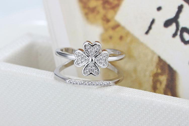 New Simple Four Leaf Flower Open Ring