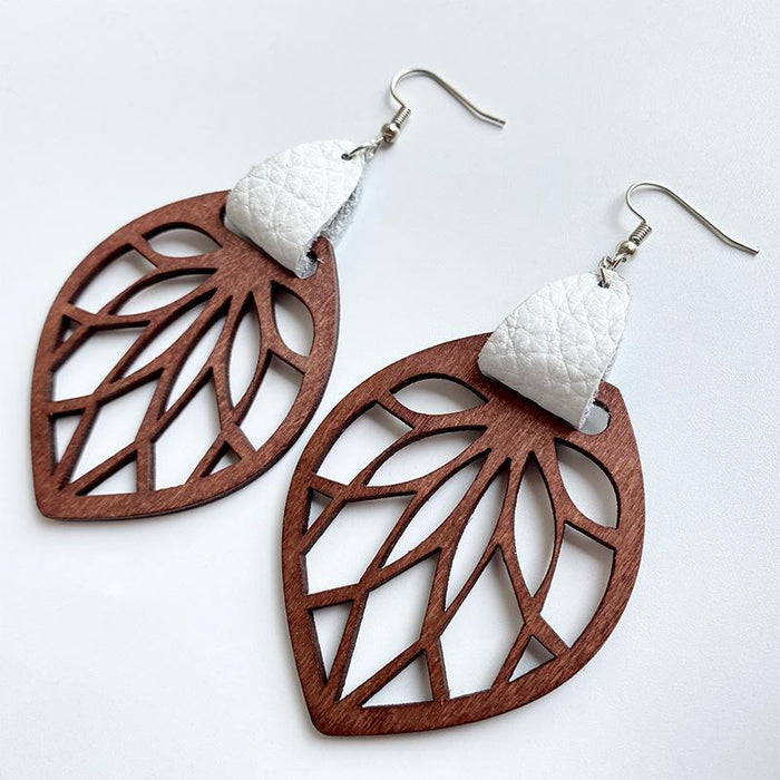 New Floral Pattern Cutout Wood Women's Earrings