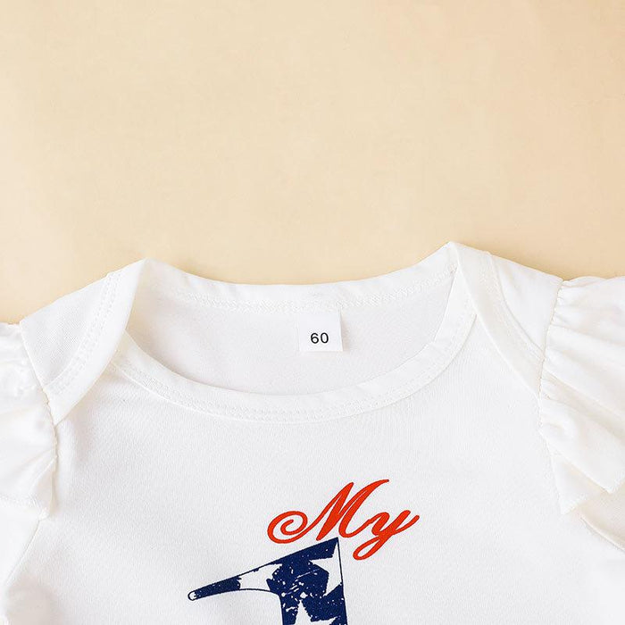 Independence Day Baby Letter Short Sleeve Jumpsuit
