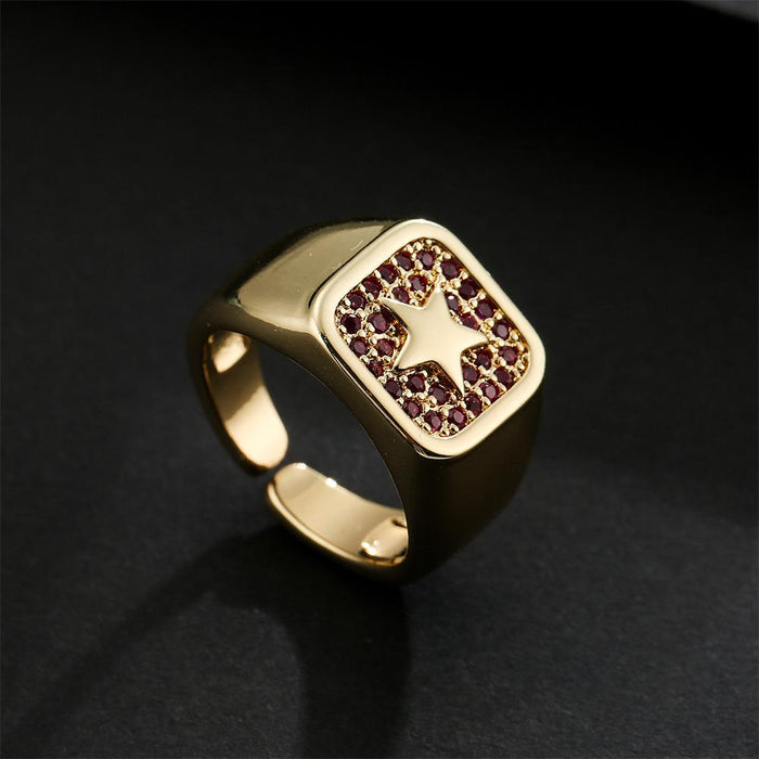 Gold Vintage Punk Style Pentagram Open Ring