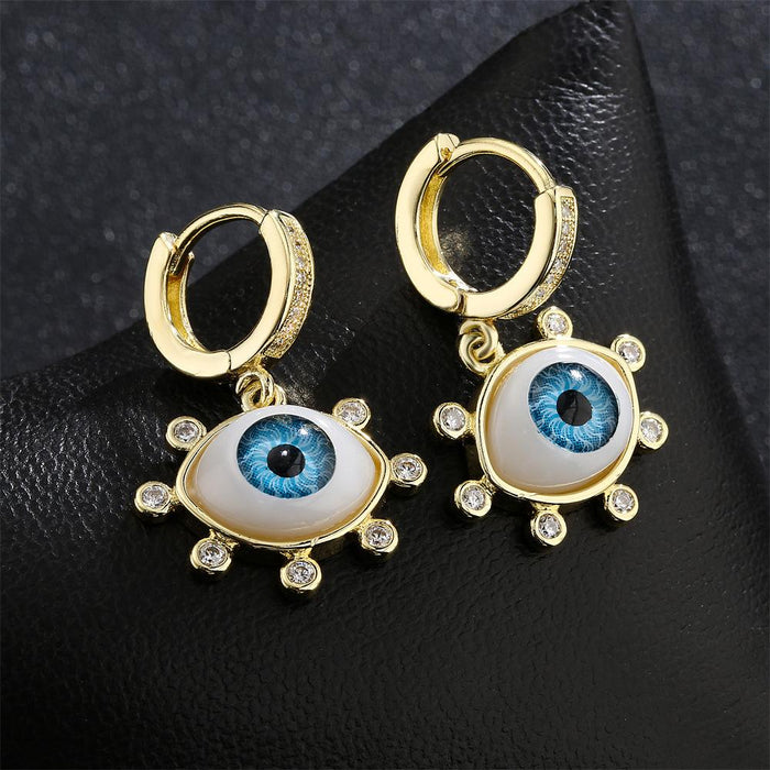 New Gold Color Zircon 3D Eye Personality Earrings