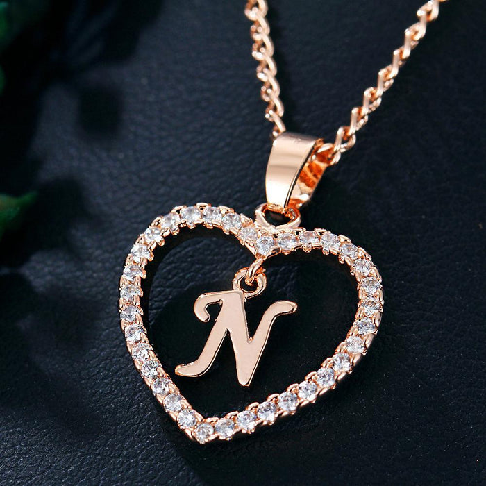 Womens Initials Heart Pendant 26 Letters Necklace