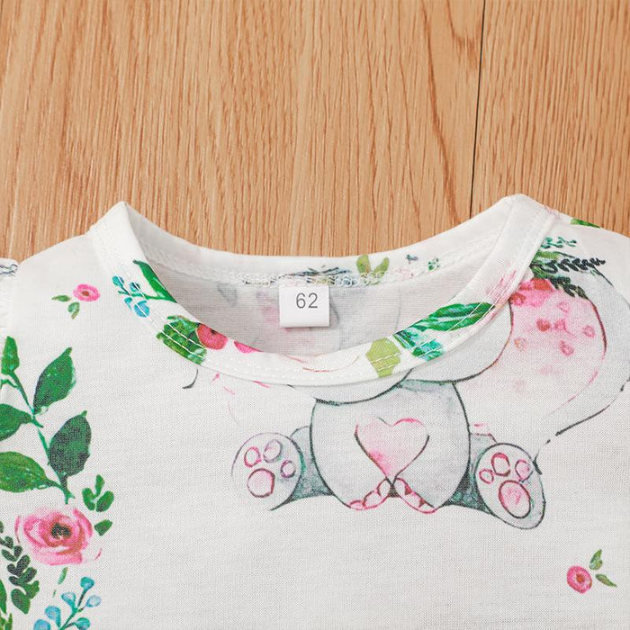 Printed Short Sleeved Baby Jumpsuit Headband Set