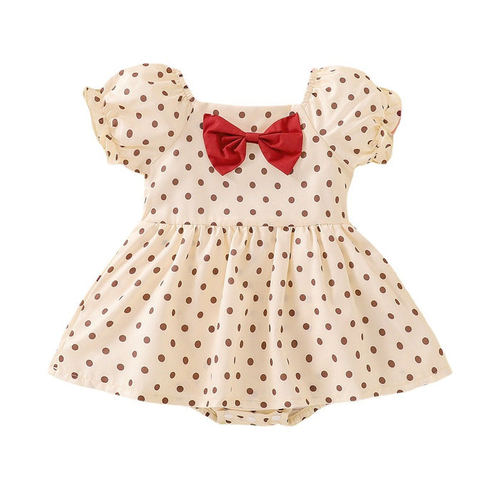 Wave point bubble sleeve bow Baby Dress