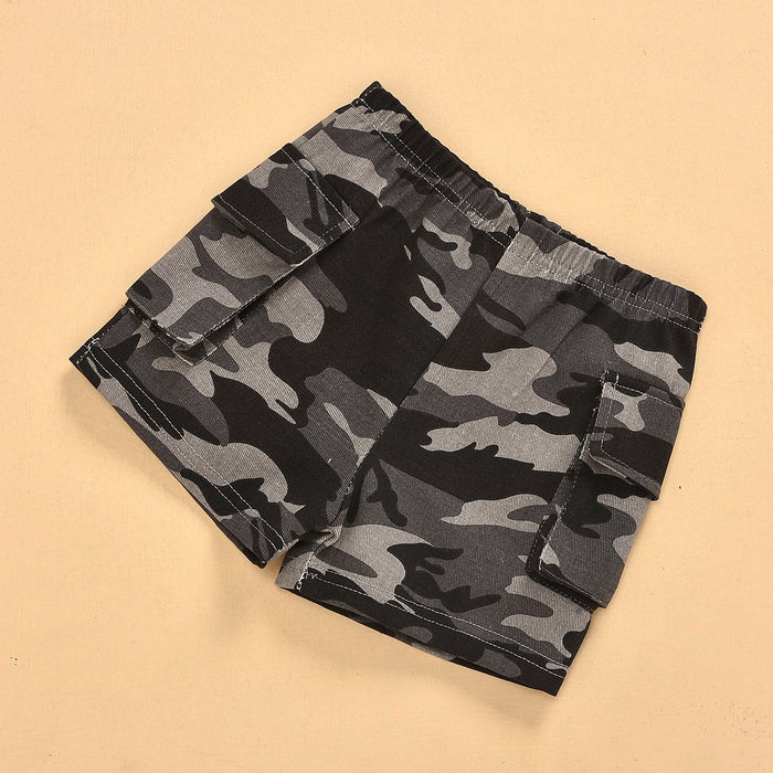Sleeveless vest top letter print camouflage shorts two piece set