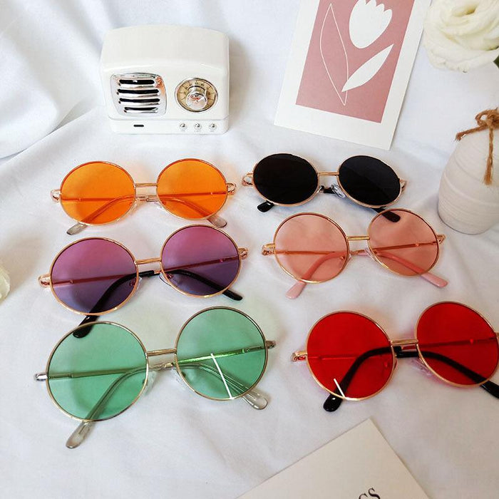 Simple Round Frame Retro Color Lens Children's Sunglasses