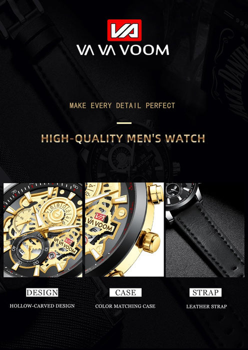 Men Watch Sports Fashion Mechanical Style Leather Business Calendar Waterproof WristWatch