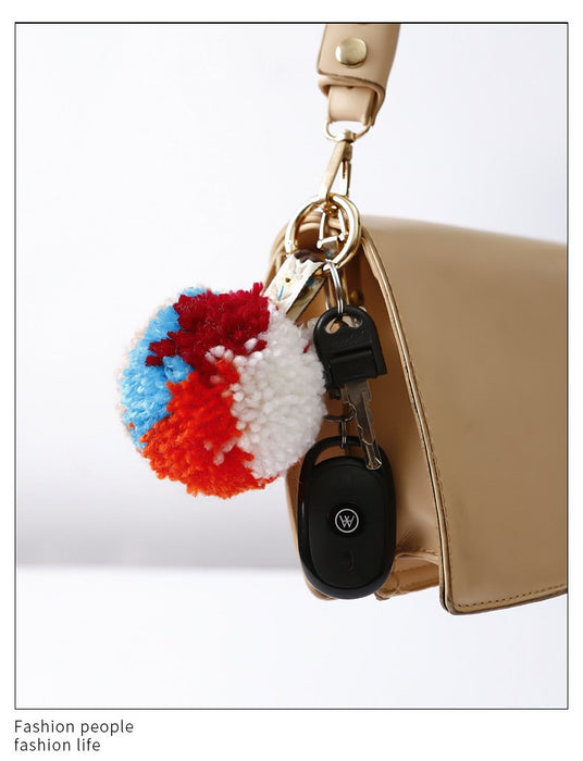 Hand Braided Boho Colored Pom Pom Keychain