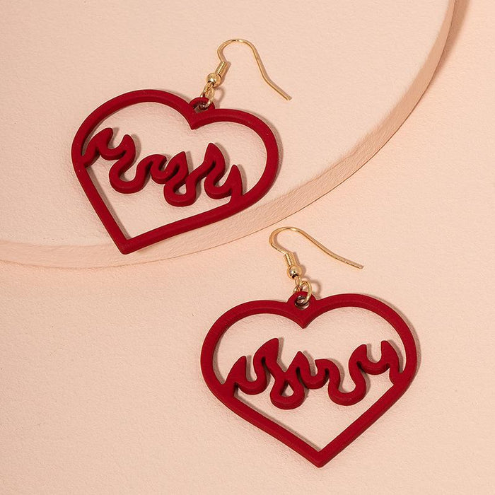 Fresh and Simple Style Red Hollow Heart Earrings