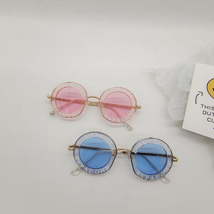 Children's Fashion Letter Metal Round Frame Sunglasses