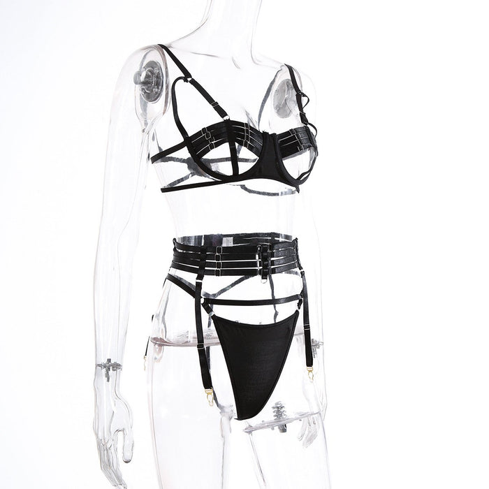 Women's Hollow Sexy Lingerie Underwear Three-piece Set