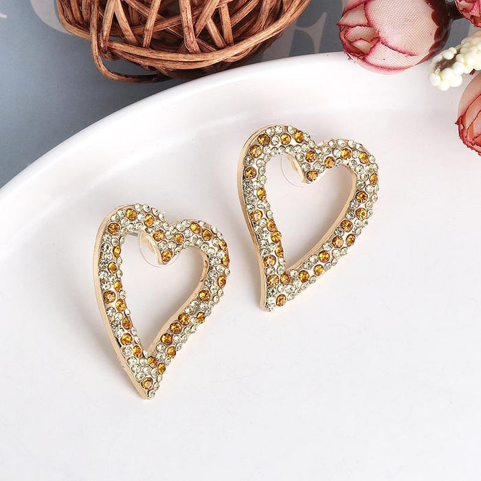Women's Jewelry Fashion Simple Heart Tassel Earrings Inlaid Rhinestone