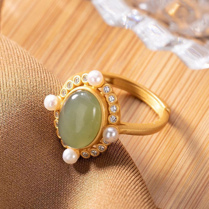 Temperament Imitation Agate Pearl Opening Ring