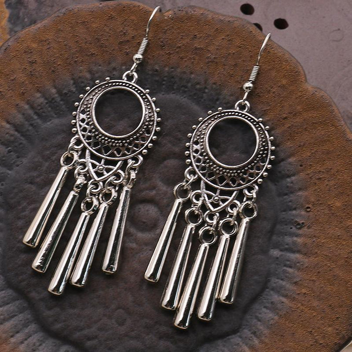 Women's Bohemian Ethnic Silver Peacock Flower Leaf Earrings