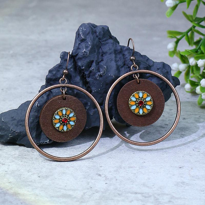 Tassel Vintage Wooden Beads Woven Geometric Hollow Earrings Jewelry