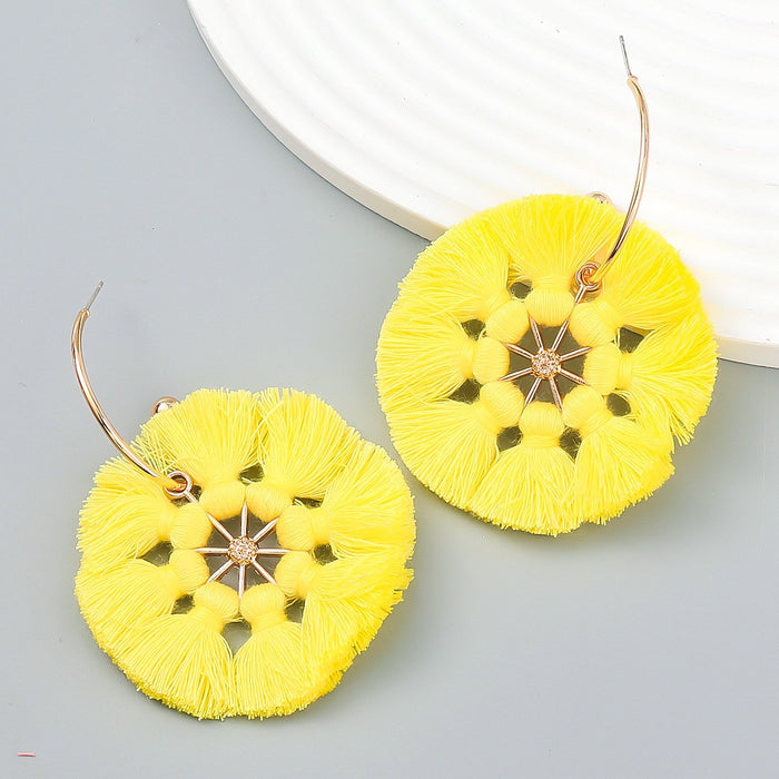 Bohemian Round Cotton Thread Tassel Earrings