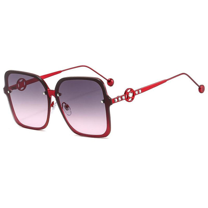 Square metal sunglasses V-shaped diamond inlay