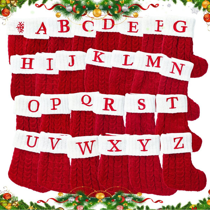 Christmas Socks Knitting Red Snowflake Alphabet Letters Decoration