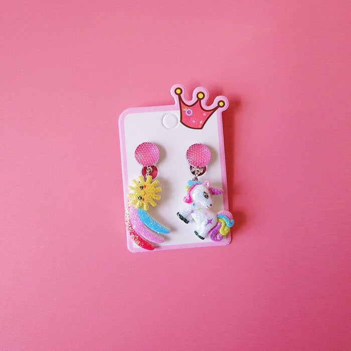 Children's Earrings Earclip Pendant Unicorn Cartoon Jewelry